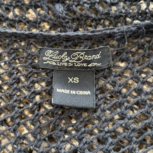 Lucky Brand Duster XS Dark Navy Blue Crochet Open Front - Picture 4 of 10